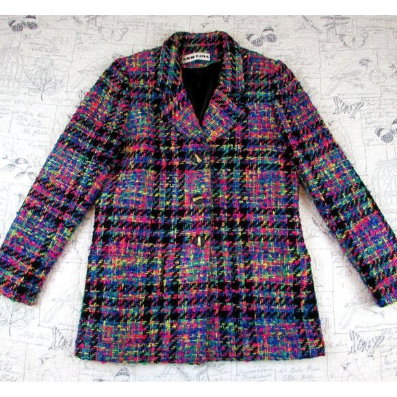 Saks Fifth Avenue Vintage 1980's David Hayes  Neon Tweed womens Jacket womens 8 - Picture 1 of 11